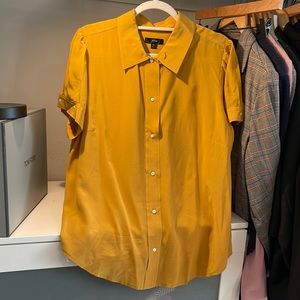 J. Crew brand new silk yellow button down short sleeve blouse